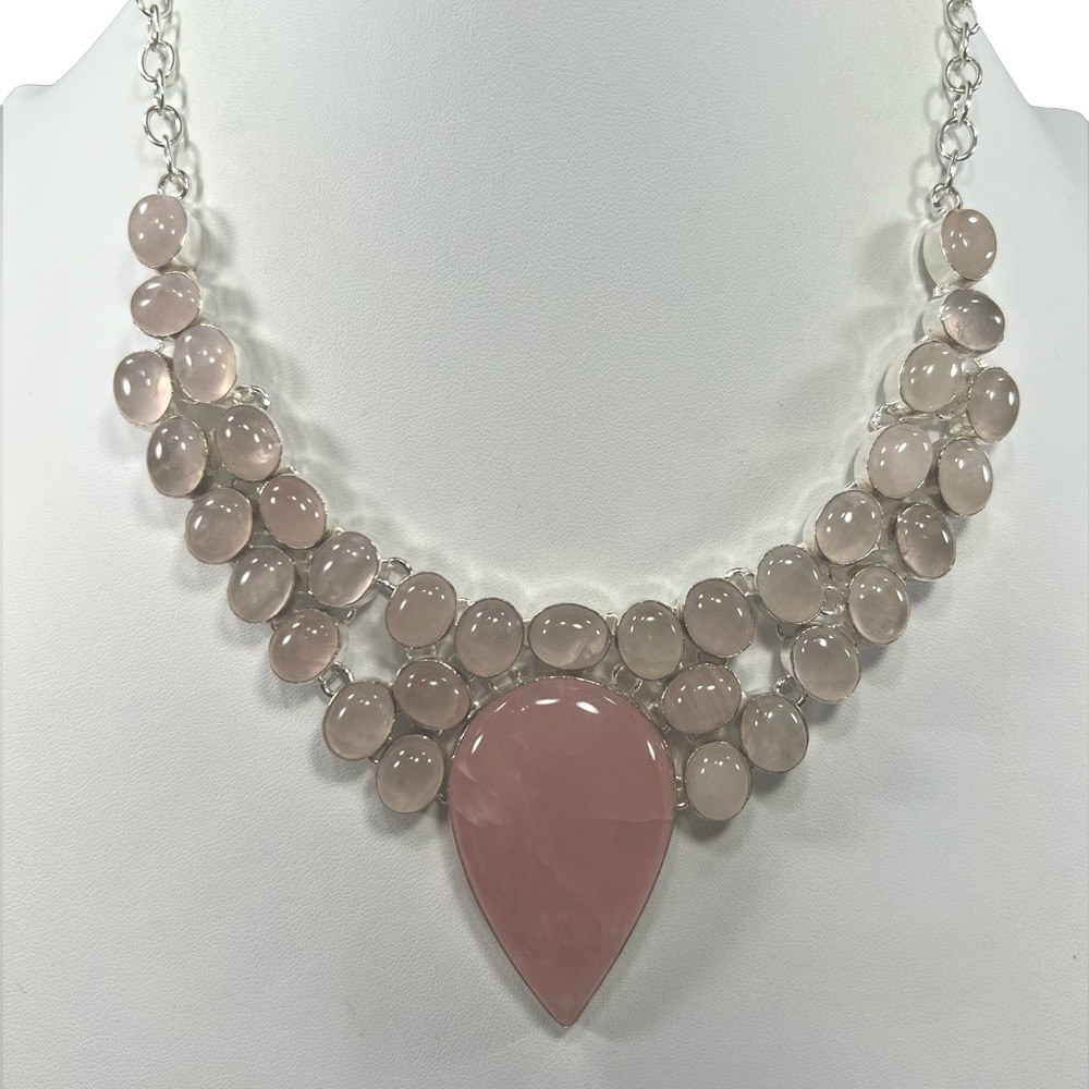 Rose Quartz 925 Large Gemstone Necklace